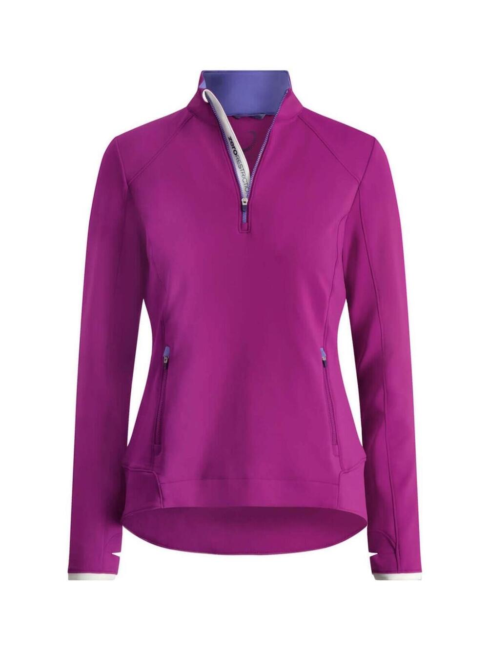 Zero Restriction Sofia Z500 Performance Quarter Zip Top Purple M Tree On Sleeve